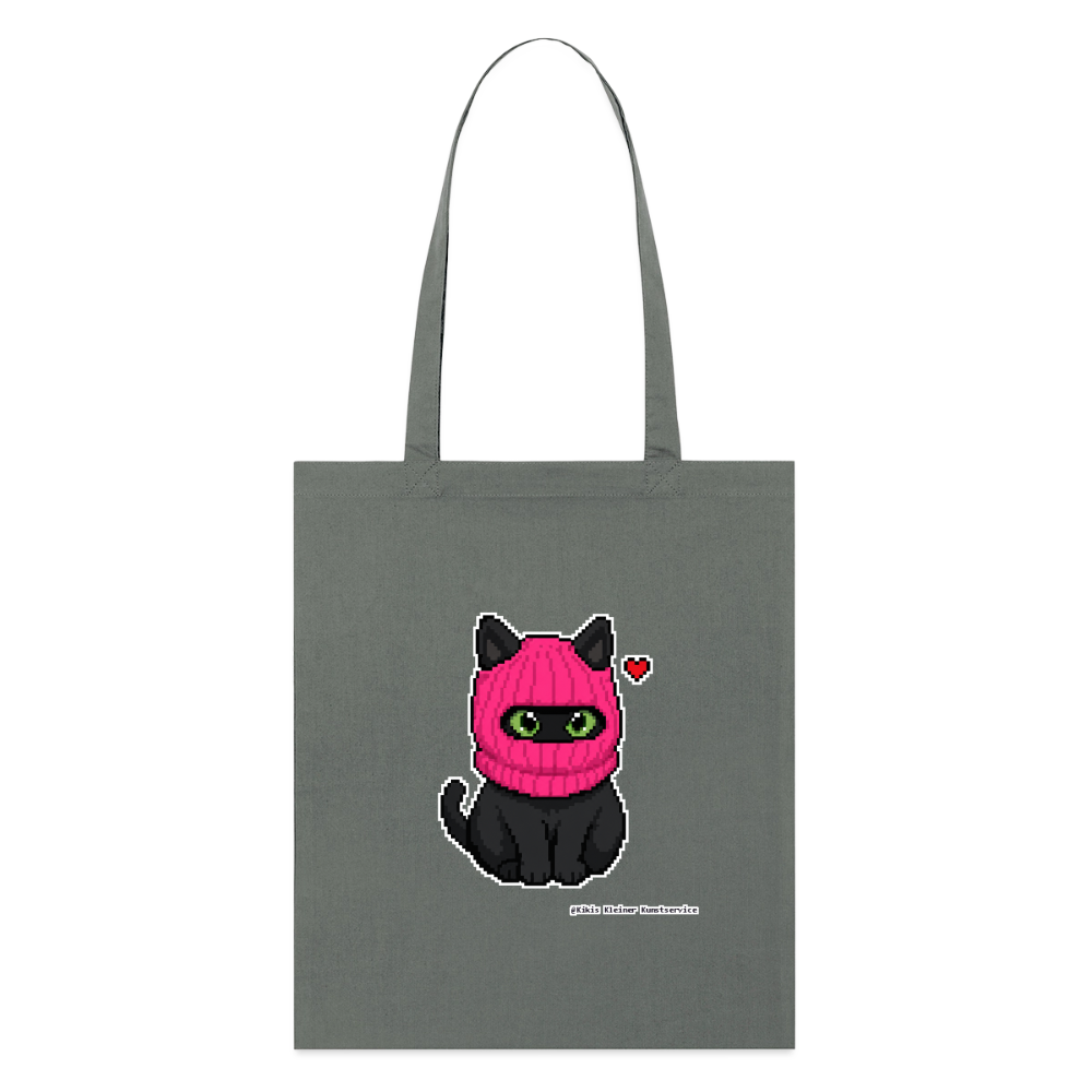 Katze mit pinker Sturmhaube Stoffbeutel - Bio - Anthrazit