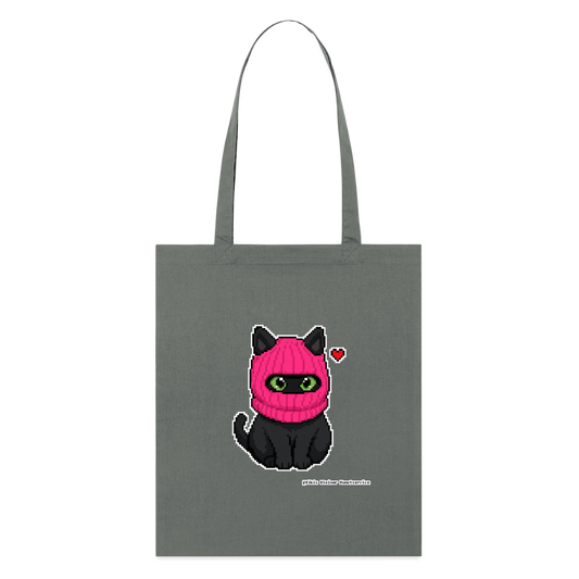 Katze mit pinker Sturmhaube Stoffbeutel - Bio - Anthrazit