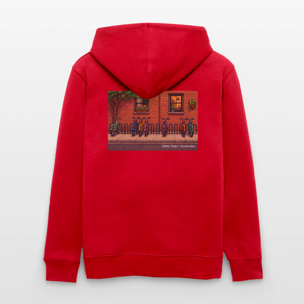 Fahrräder an der Backsteinwand Kapuzenjacke - Unisex & Bio - Rot