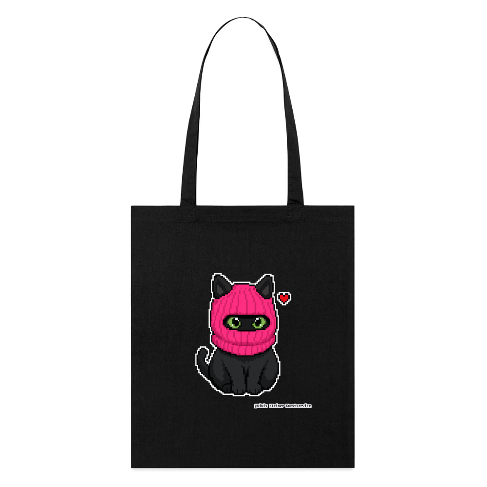 Katze mit pinker Sturmhaube Stoffbeutel - Bio - Schwarz