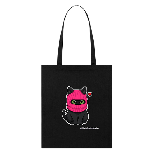 Katze mit pinker Sturmhaube Stoffbeutel - Bio - Schwarz