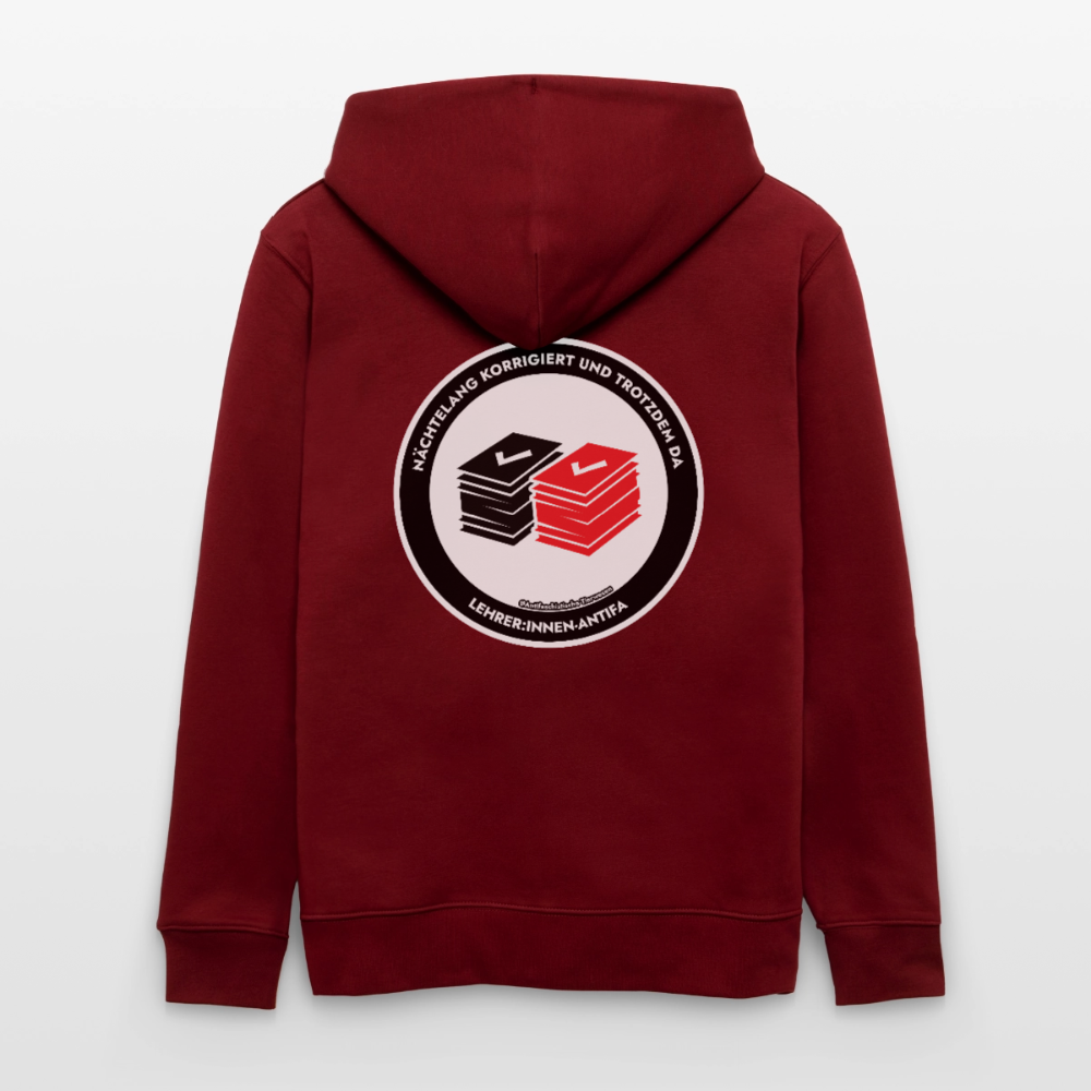 Lehrer:innen-Antifa Kapuzenjacke - Unisex & Bio - Burgunderrot