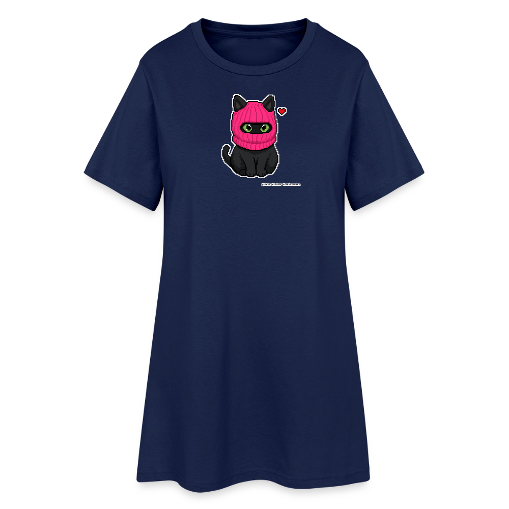 Katze mit pinker Sturmhaube T-Shirt-Kleid - Light Navy