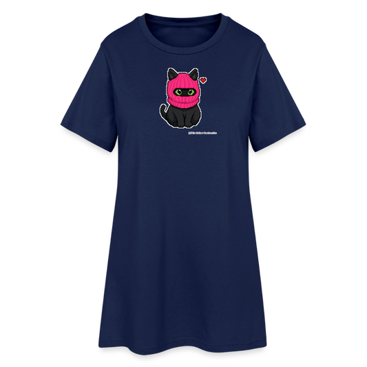 Katze mit pinker Sturmhaube T-Shirt-Kleid - Light Navy