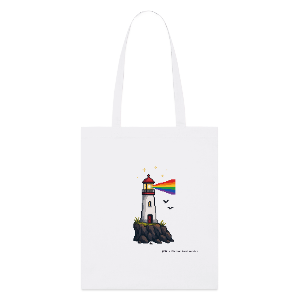 Regenbogen-Leuchtturm Stoffbeutel - Bio - Weiß