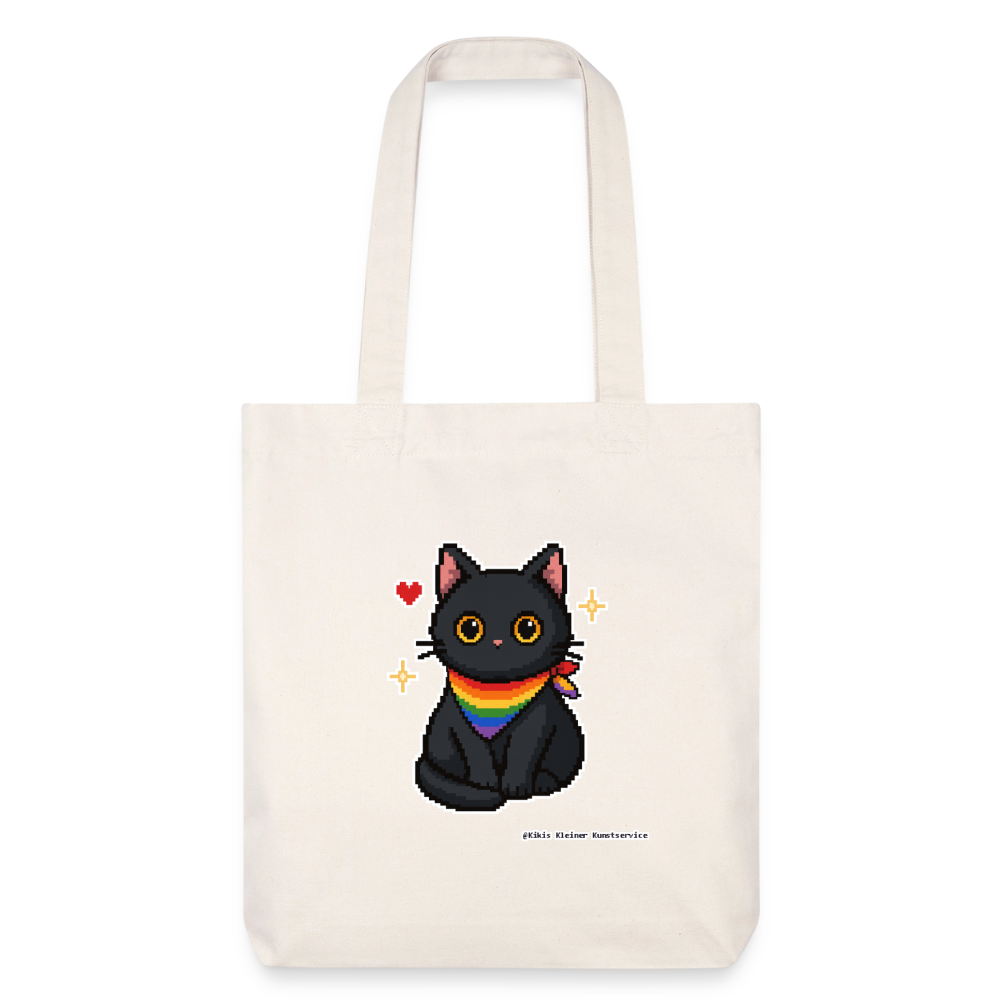 Katze mit Regenbogentuch Stoffbeutel - Recycelt Heavyweight - Naturweiß