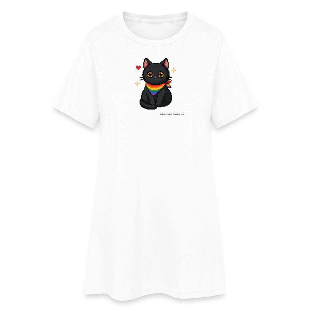 Katze mit Regenbogentuch T-Shirt-Kleid - Weiß