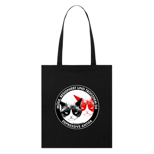Depressive Antifa - Grumpy Cat Stoffbeutel - Bio - Schwarz