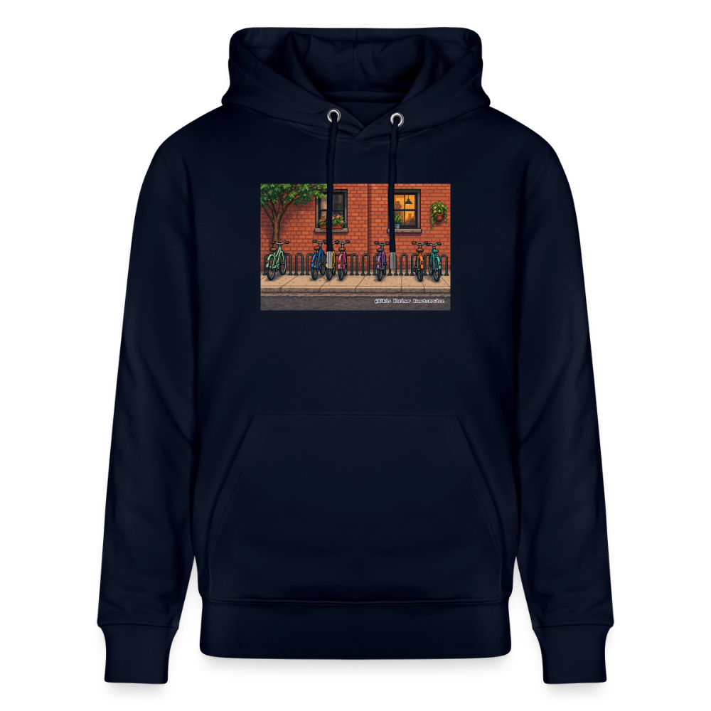 Fahrräder an der Backsteinwand Hoodie - Unisex & Bio - Navy