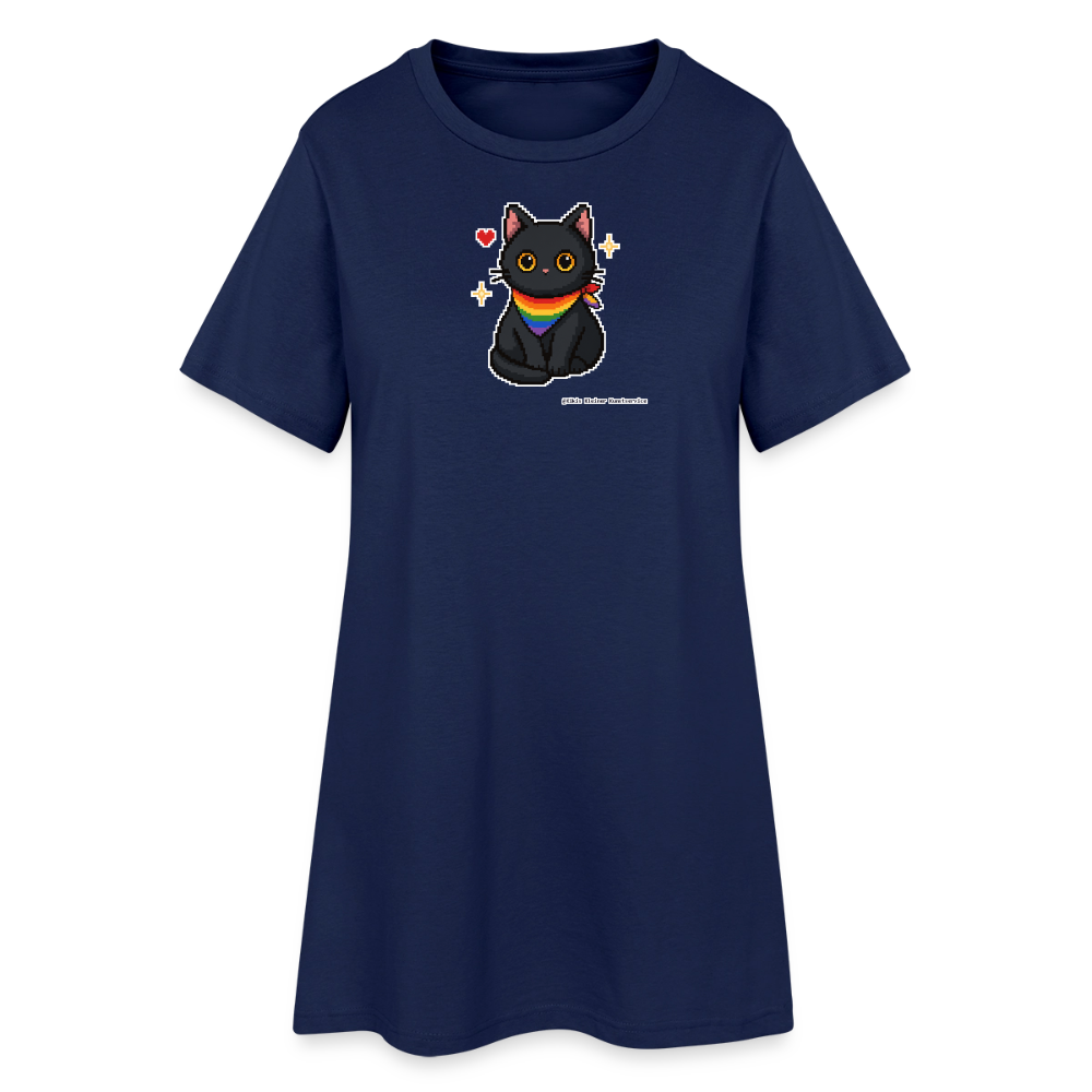 Katze mit Regenbogentuch T-Shirt-Kleid - Light Navy