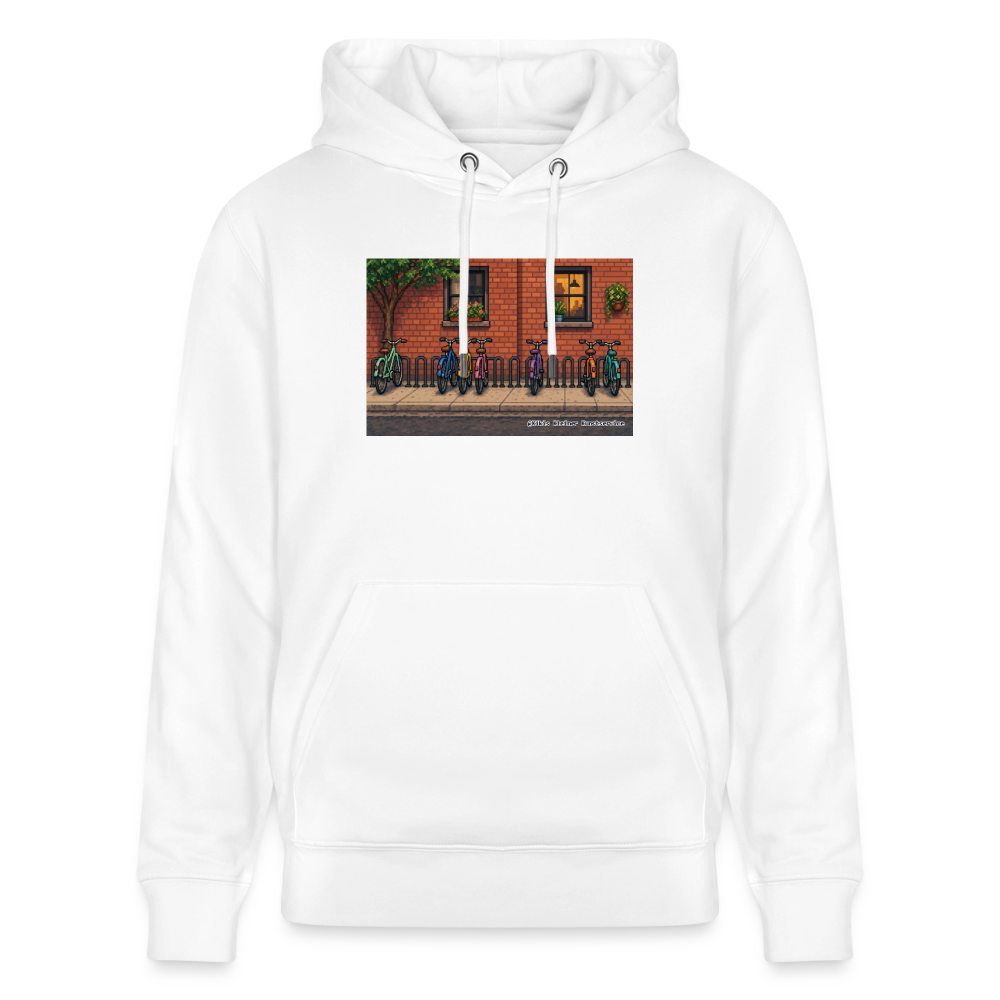Fahrräder an der Backsteinwand Hoodie - Unisex & Bio - Weiß