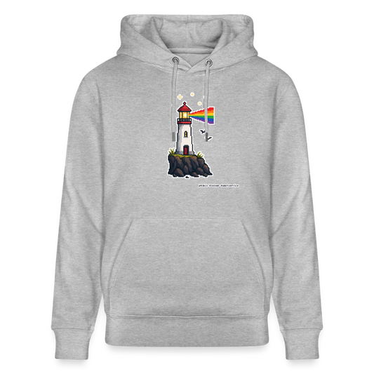 Regenbogen-Leuchtturm Hoodie - Unisex & Bio - Grau meliert