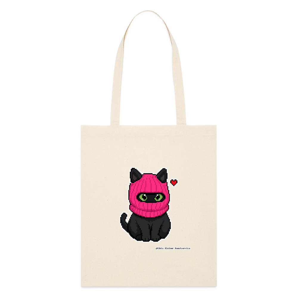 Katze mit pinker Sturmhaube Stoffbeutel - Bio - Natur