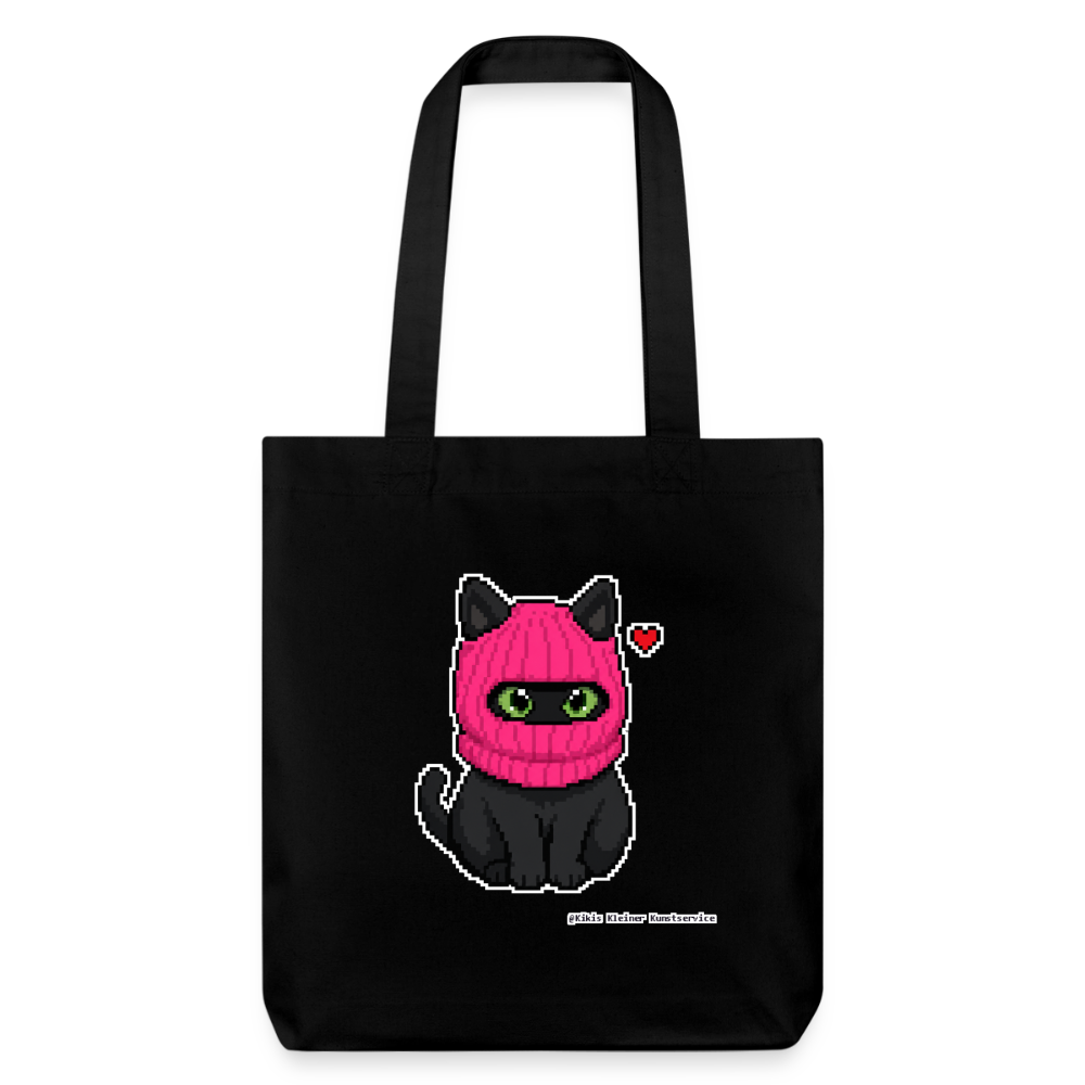Katze mit pinker Sturmhaube Stoffbeutel - Recycelt Heavyweight - Schwarz