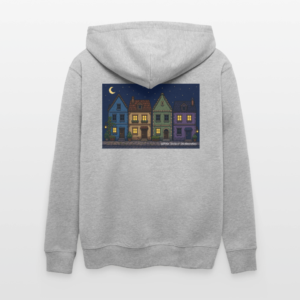 Häuser bei Nacht Kapuzenjacke - Unisex & Bio - Grau meliert