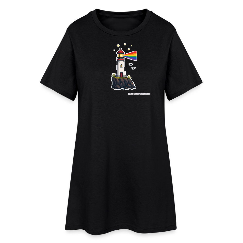 Regenbogen-Leuchtturm T-Shirt-Kleid - Schwarz