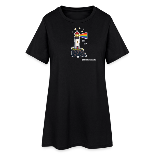 Regenbogen-Leuchtturm T-Shirt-Kleid - Schwarz