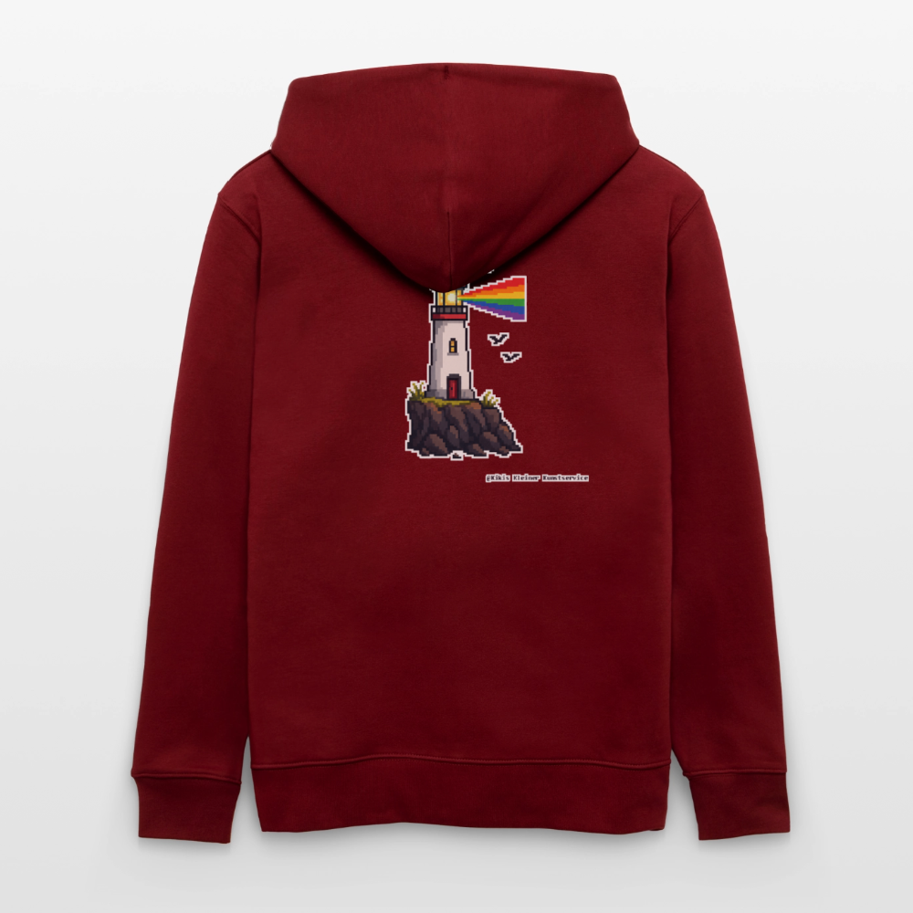 Regenbogen-Leuchtturm Kapuzenjacke - Unisex & Bio - Burgunderrot