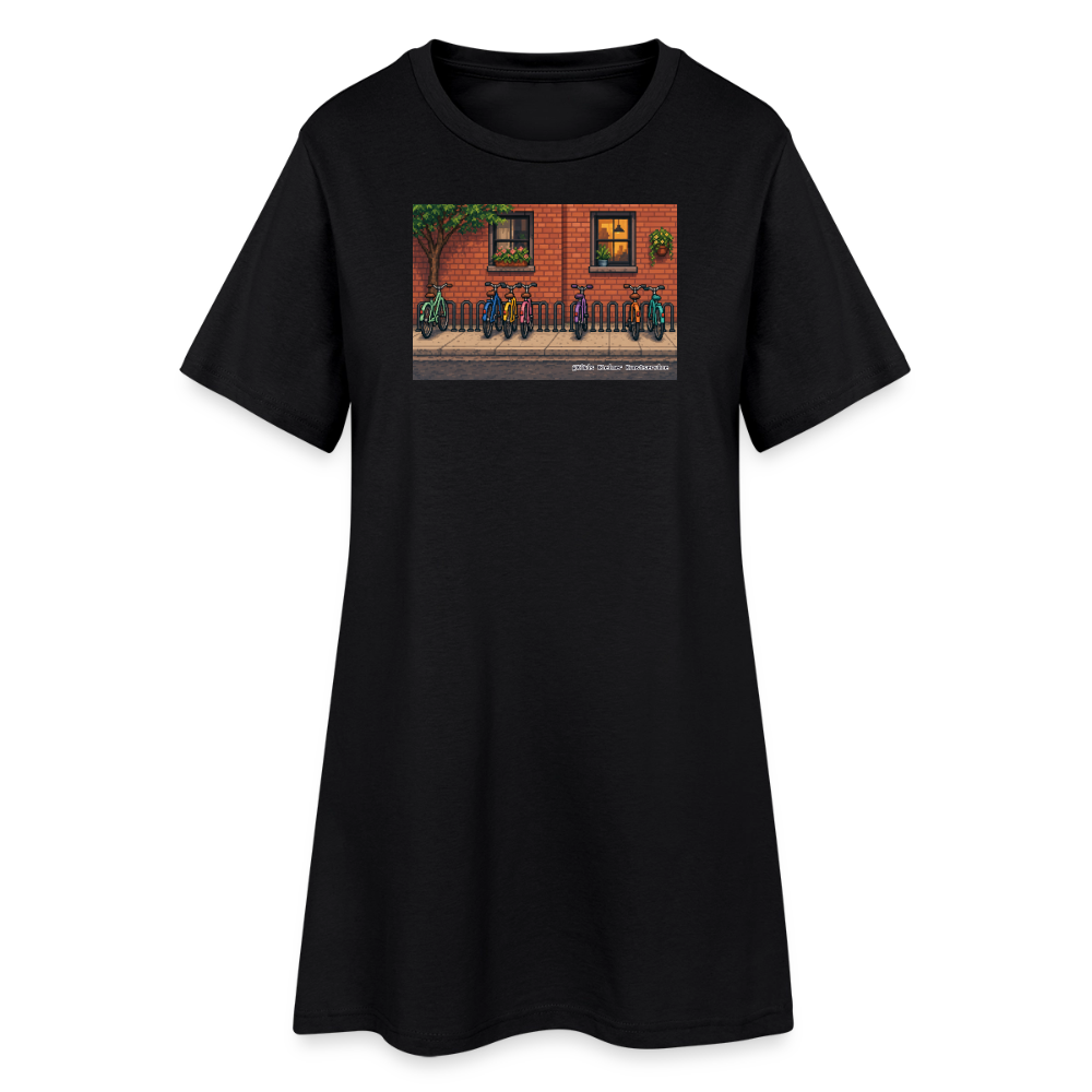 Fahrräder an der Backsteinwand T-Shirt-Kleid - Schwarz