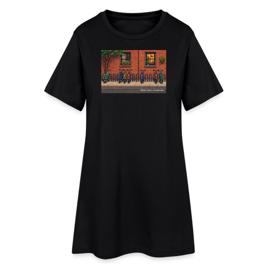 Fahrräder an der Backsteinwand T-Shirt-Kleid - Schwarz