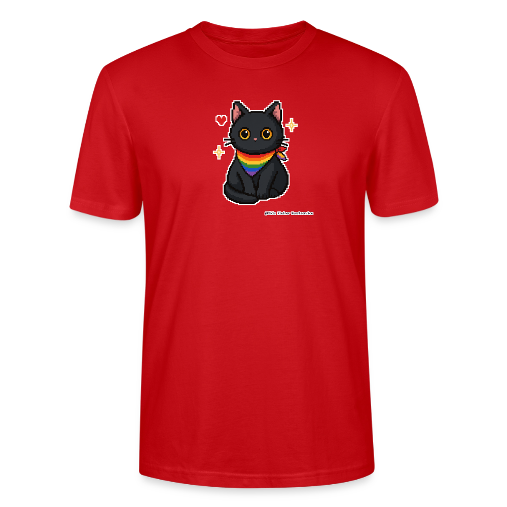 Katze mit Regenbogentuch T-Shirt - Unisex & Bio - Rot