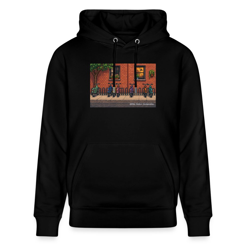 Fahrräder an der Backsteinwand Hoodie - Unisex & Bio - Schwarz