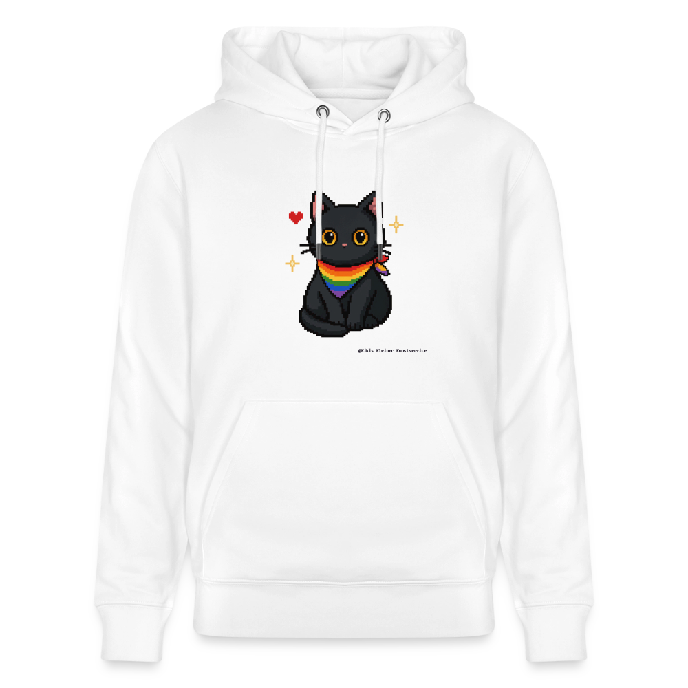 Katze mit Regenbogentuch Hoodie - Unisex & Bio - Weiß