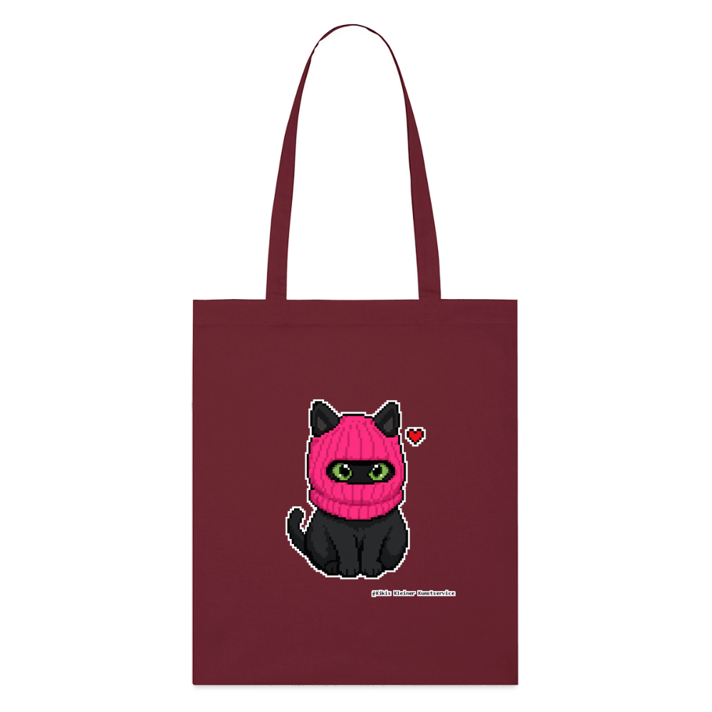 Katze mit pinker Sturmhaube Stoffbeutel - Bio - Burgunderrot