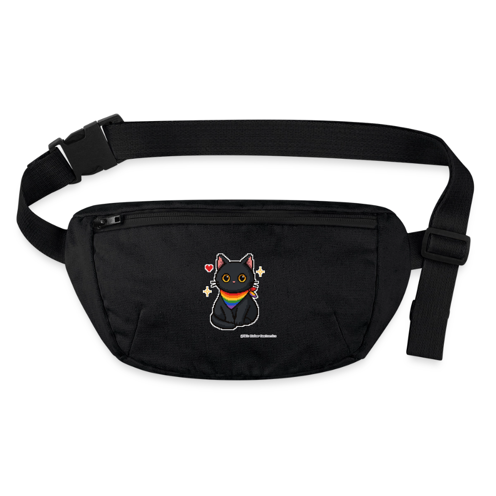 Katze mit Regenbogentuch Gürteltasche - Bio - Schwarz