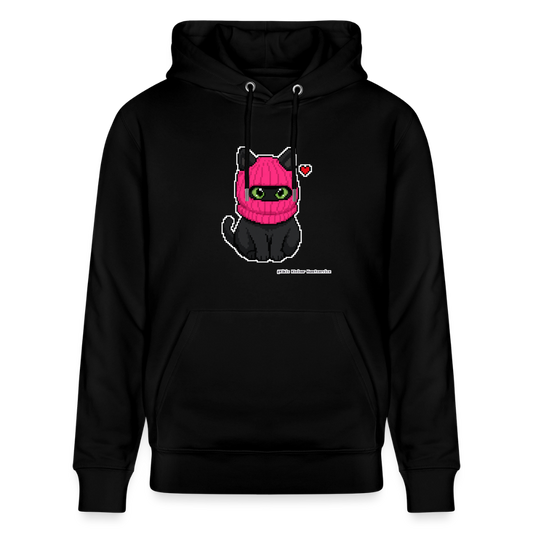 Katze mit pinker Sturmhaube Hoodie - Unisex & Bio - Schwarz