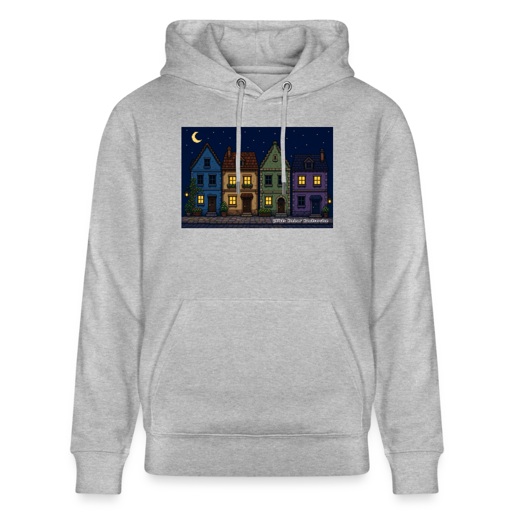 Häuser bei Nacht Hoodie - Unisex & Bio - Grau meliert