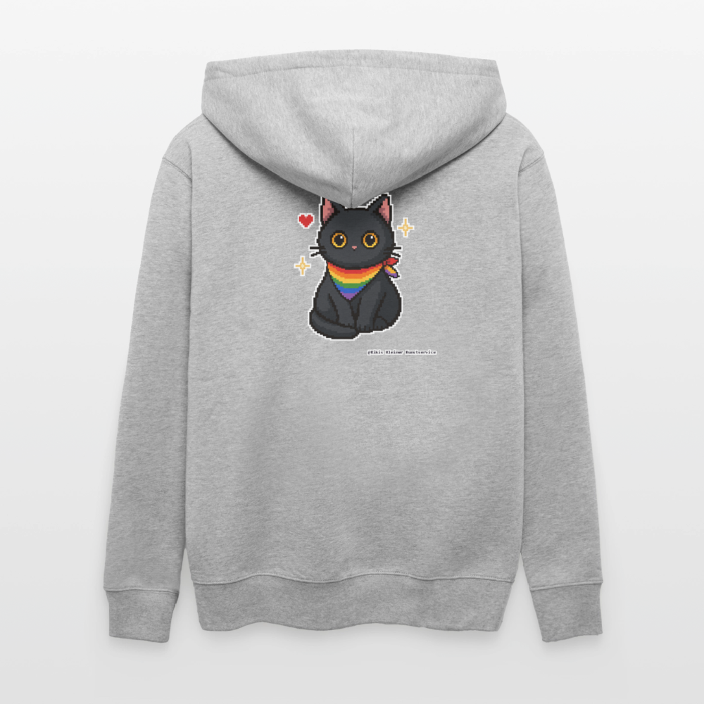 Katze mit Regenbogentuch Kapuzenjacke - Unisex & Bio - Grau meliert