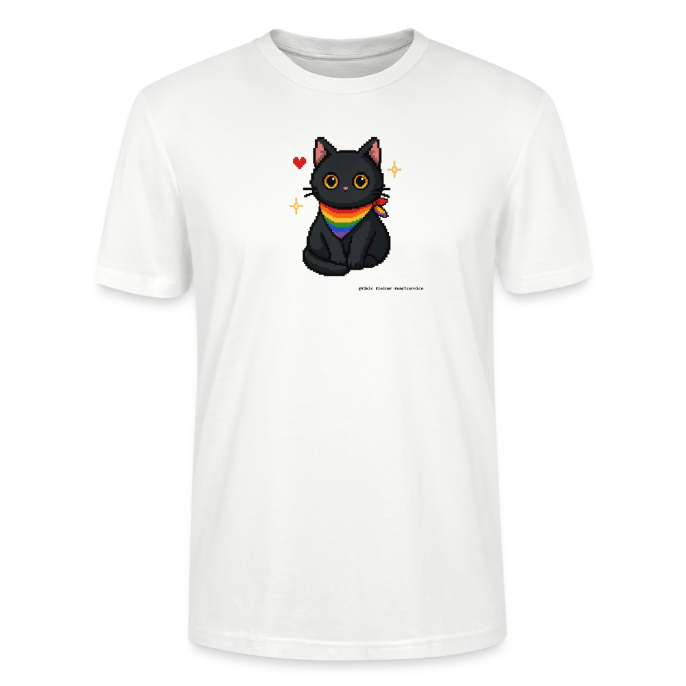 Katze mit Regenbogentuch T-Shirt - Unisex & Bio - Weiß
