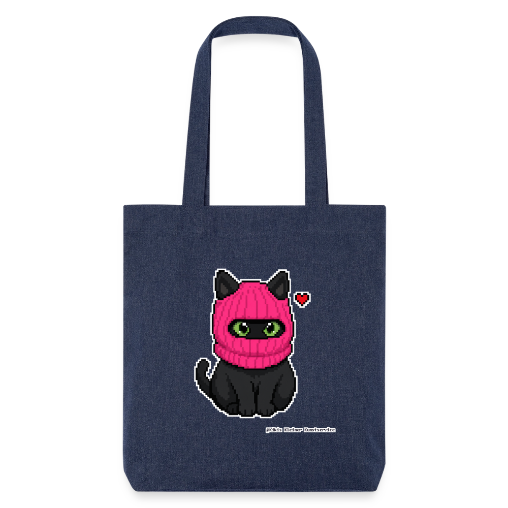 Katze mit pinker Sturmhaube Stoffbeutel - Recycelt Heavyweight - melange Blue