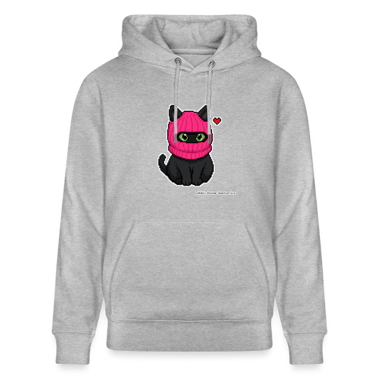 Katze mit pinker Sturmhaube Hoodie - Unisex & Bio - Grau meliert