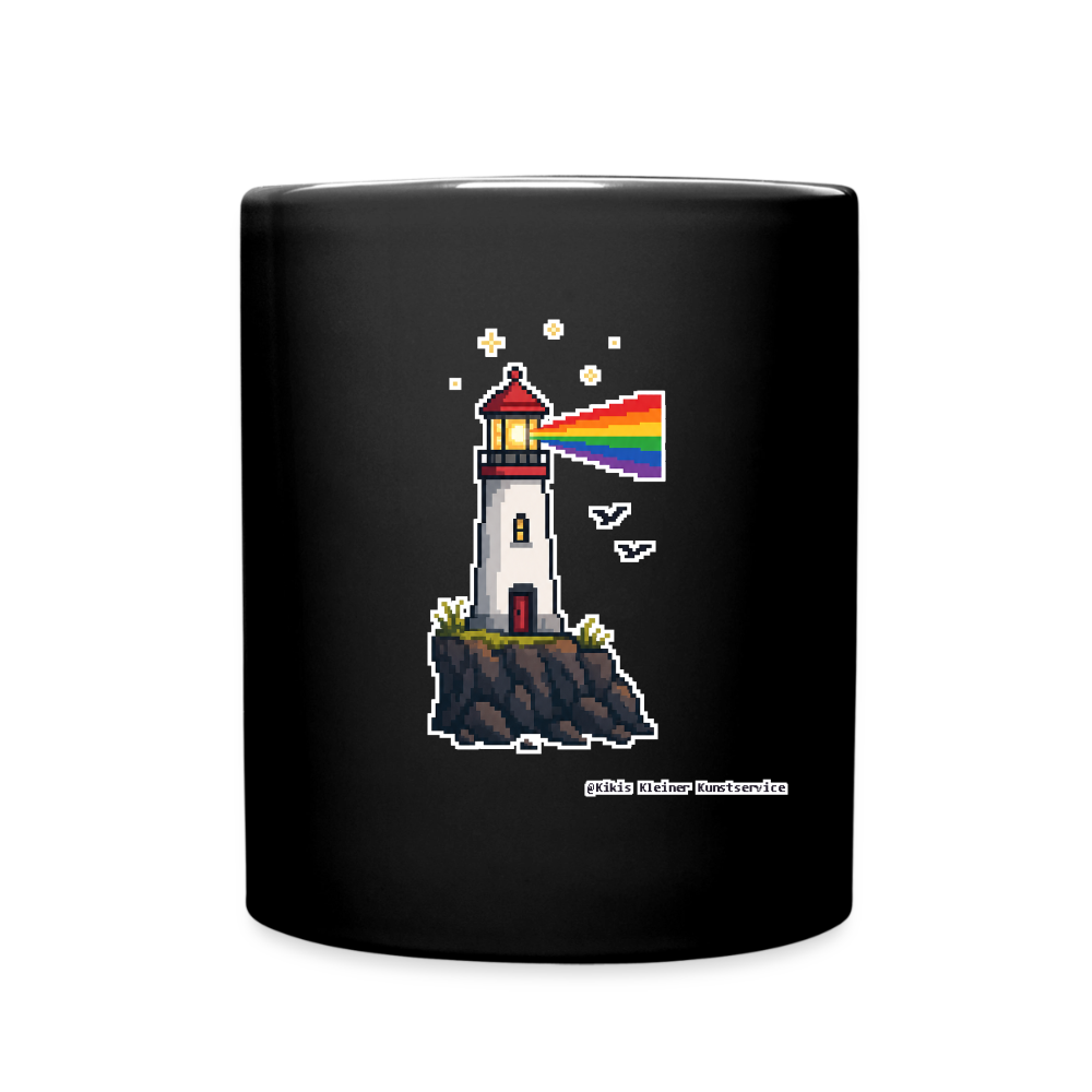 Regenbogen-Leuchtturm Keramik-Tasse - Schwarz