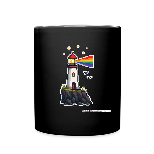 Regenbogen-Leuchtturm Keramik-Tasse - Schwarz
