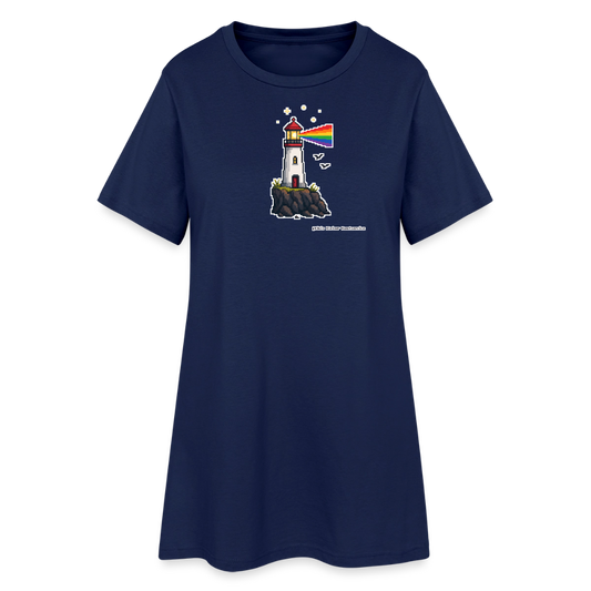 Regenbogen-Leuchtturm T-Shirt-Kleid - Light Navy
