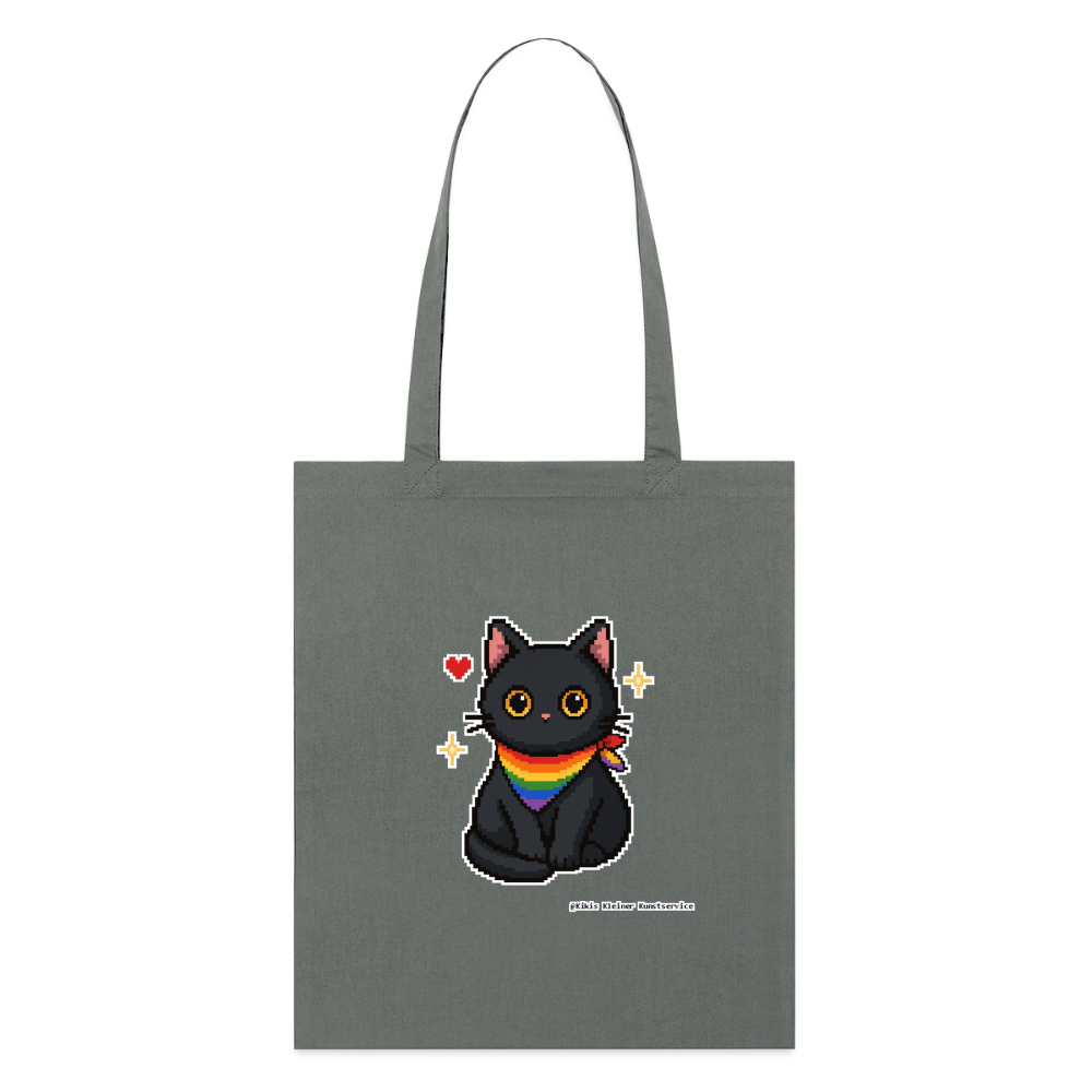 Katze mit Regenbogentuch Stoffbeutel - Bio - Anthrazit