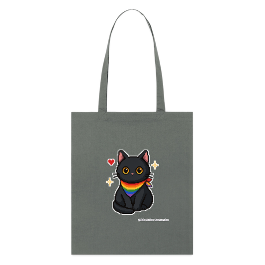 Katze mit Regenbogentuch Stoffbeutel - Bio - Anthrazit
