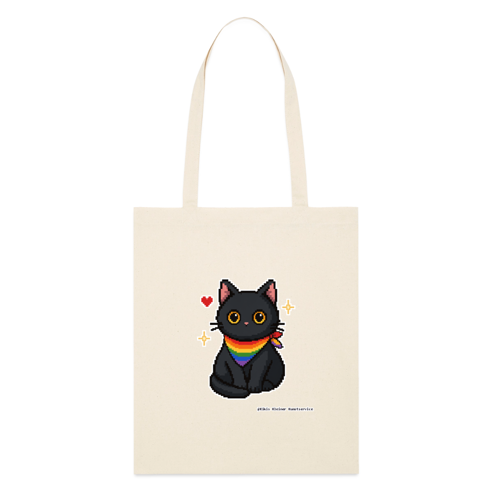 Katze mit Regenbogentuch Stoffbeutel - Bio - Natur