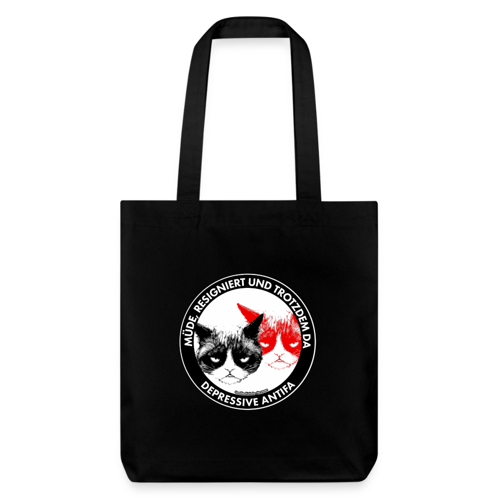 Depressive Antifa - Grumpy Cat Stoffbeutel - Recycelt Heavyweight - Schwarz