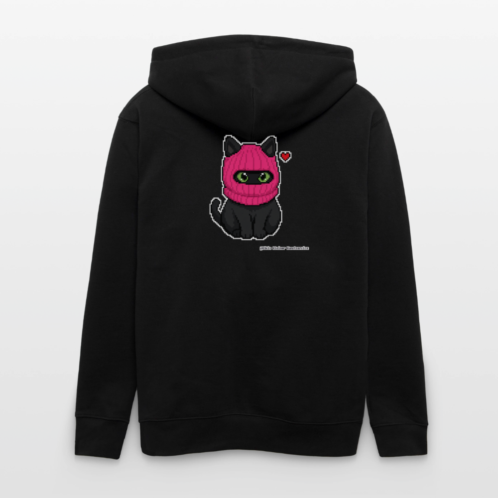 Katze mit pinker Sturmhaube Kapuzenjacke - Unisex & Bio - Schwarz