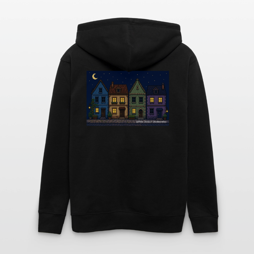 Häuser bei Nacht Kapuzenjacke - Unisex & Bio - Schwarz
