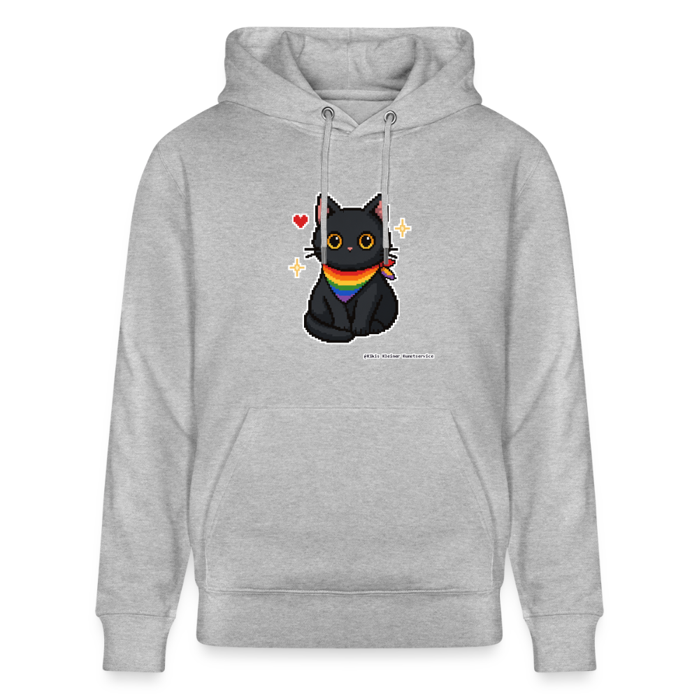 Katze mit Regenbogentuch Hoodie - Unisex & Bio - Grau meliert