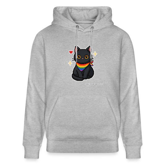 Katze mit Regenbogentuch Hoodie - Unisex & Bio - Grau meliert