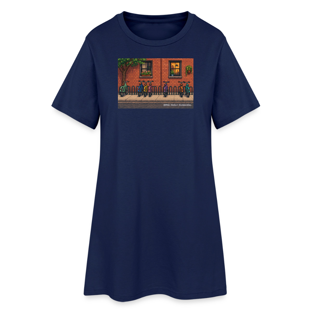 Fahrräder an der Backsteinwand T-Shirt-Kleid - Light Navy