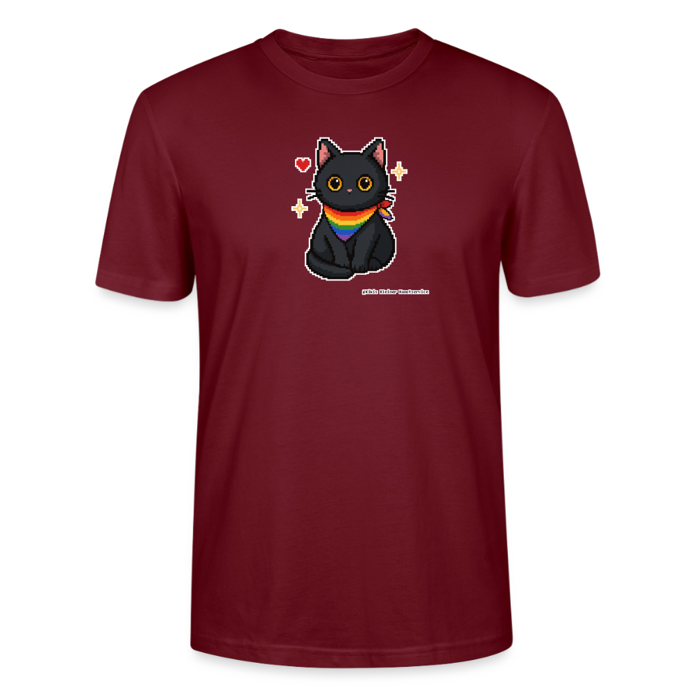 Katze mit Regenbogentuch T-Shirt - Unisex & Bio - Burgunderrot
