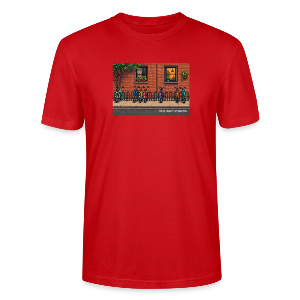 Fahrräder an der Backsteinwand T-Shirt - Unisex & Bio - Rot