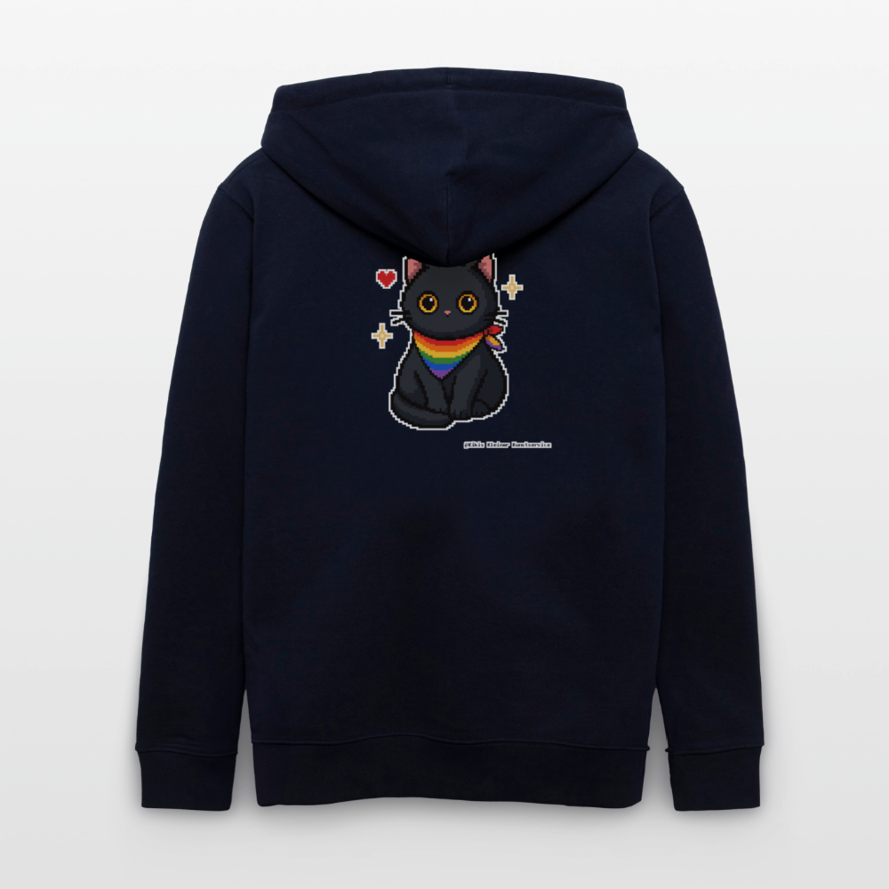 Katze mit Regenbogentuch Kapuzenjacke - Unisex & Bio - Navy